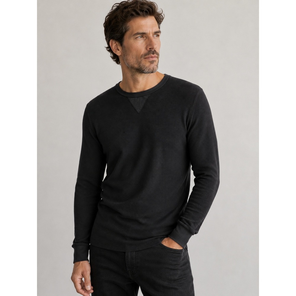 Vince Black Waffle Knit Thermal Long Sleeve Crewneck Pullover Top Size M Casual